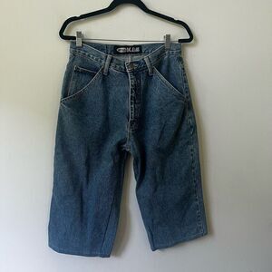 Vintage Anti-Basic Jeans Blue Solid Cotton Button & Zip Fly Long Denim Short Siz